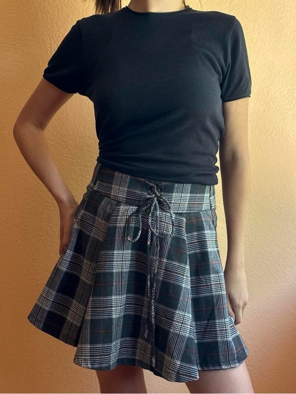 Plaid Tie-Waist Skater Skirt - XS
